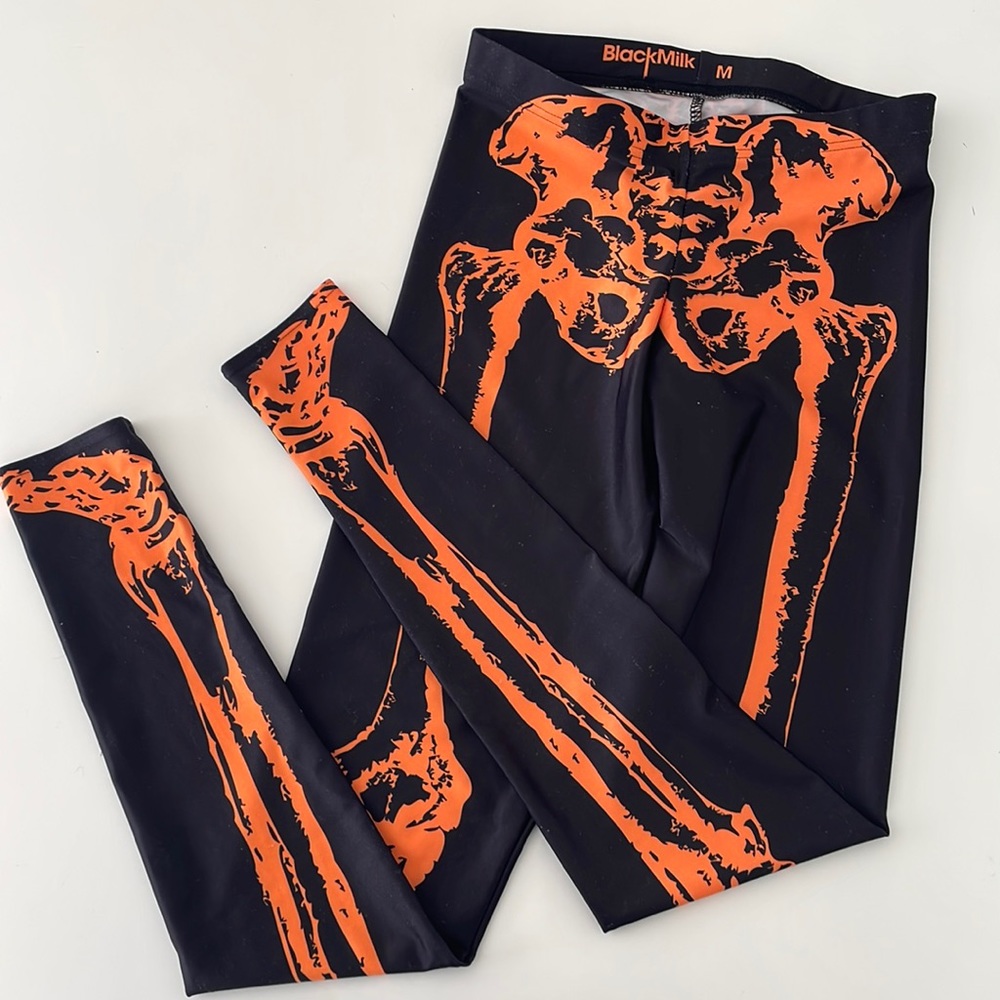 Blackmilk orange Skeleton tights - M